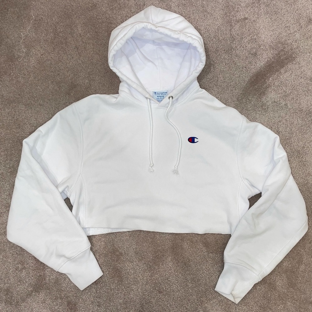 Champion White Crop Hoodie Size M